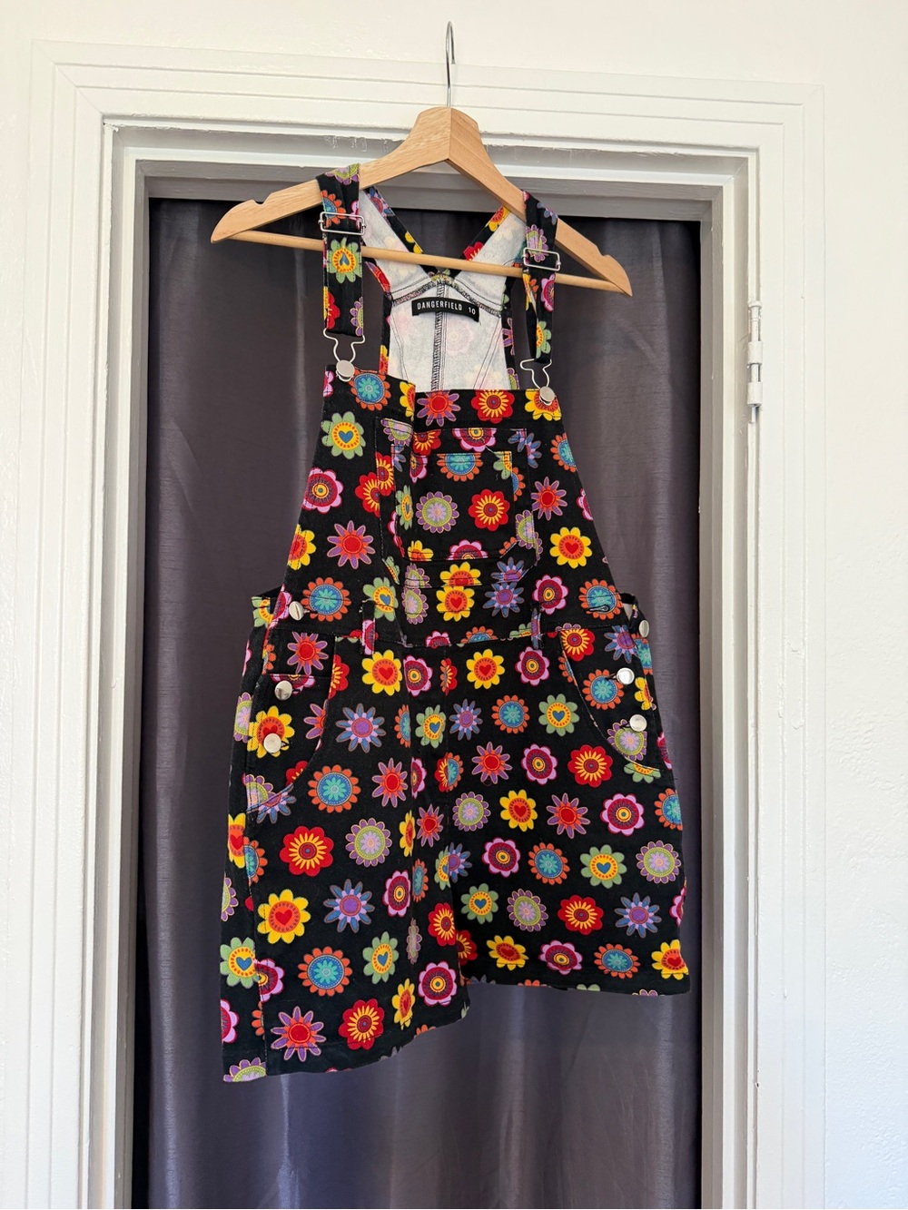 NWOT Dangerfield colorful retro flower overall shorts